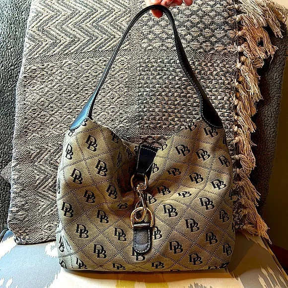 DOONEY & BOURKE Signature Print Black & Tan Satchel Bag~please read! - Picture 2 of 16